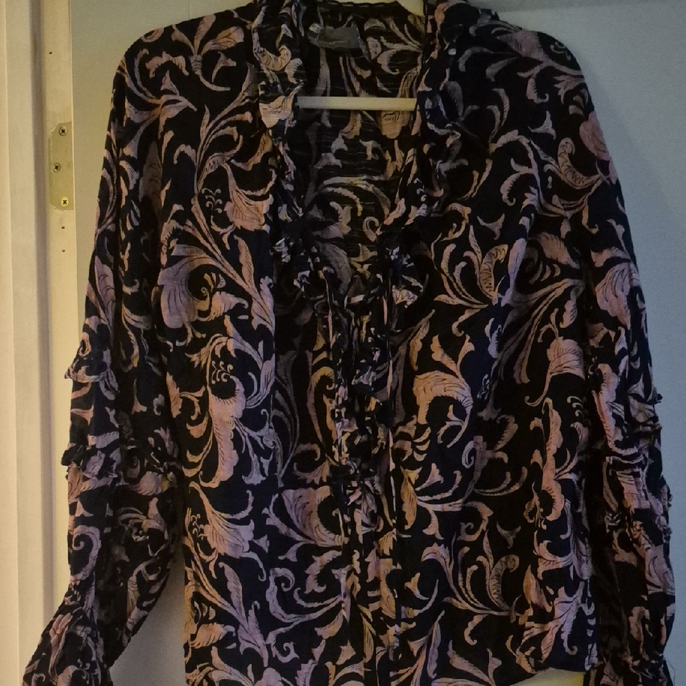 Anthropologie Black and Pink Floral Blouse